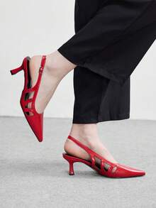 CUCCOO BIZCHIC 小众设计时尚镂空尖头细跟女鞋 - 紅色 - 查看 3