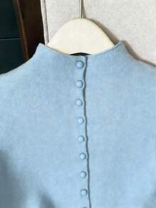 Franclia 休闲宽松无袖高领针织衫，纽扣设计，红色，女士，春秋季毛衣背心，浅蓝色上衣，浅蓝色上衣，女士针织衫，浅蓝色针织衫，无袖针织衫，浅蓝色针织衫，女士毛衣背心，女士针织衫，浅蓝色针织衫 - 淺藍色 - 查看 5