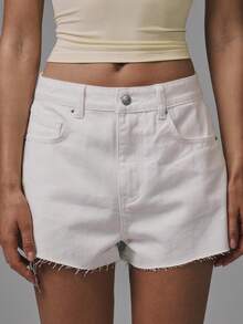 MUSERA High Waist Denim Mini Shorts Basics Autumn  Fall Cute Streetwear Going Out Casual Core Denim Spring Summer - White - View 1