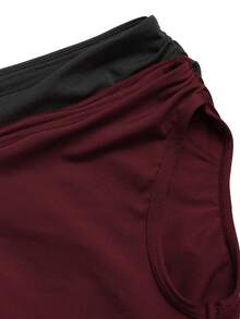 SHEIN 1 Set Teen Girl Casual Oblique Shoulder Top (Black) + Burgundy Camisole - Multicolor - View 3