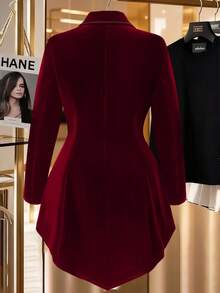 Elenzga Plus Size Women Lace Patchwork Asymmetrical Hem Casual Blazer Jacket - Burgundy - View 2