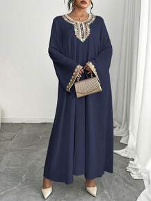 Al Najma 大码女士土耳其长袍和阿拉伯传统长裙 - 藏蓝色 - 查看 5