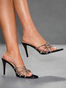 CUCCOO SZL Women Shoes Summer New Black Rhinestone Women's High Heel Sandals Fashion Gorgeous Sexy Party Women's Sandals Slippers Spring Shoes - Black - View 5