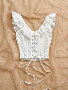 Soleia 女士时尚法式网纱刺绣塑身胸衣 - 白色 - 查看 2