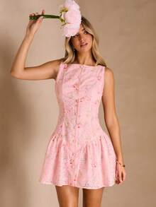 Enchnt 女士无袖收腰刺绣A字迷你连衣裙 - 粉色 - 查看 4