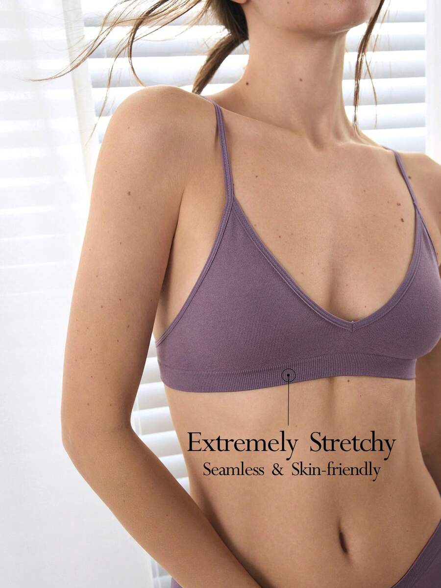 Ocili Seamless Ribbed Elastic Wireless Bra For Women - Dusty Purple - View 1