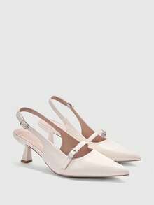 CUCCOO BIZCHIC 通勤款米色尖头凉鞋，女士时尚高跟鞋，无后跟搭扣设计 - 米色 - 查看 7