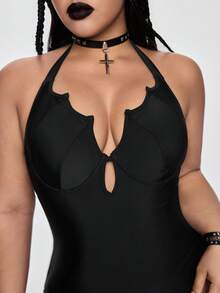 ROMWE 2026 New Plus Size One-Piece Gothic Style Steel Bra Sexy Swimsuit With Adjustable Straps, Summer - Black - View 2