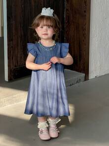 DAZY 女童棉质牛仔无袖休闲连衣裙，夏季 - 藍色 - 查看 6