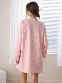 Ocili Women's Comfortable Cotton Jacquard Knit Striped Textured Robe Bathrobe - Pink - View 3