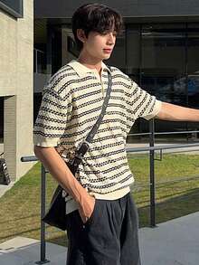 DAZY Áo thun nam tay ngắn cổ polo kẻ sọc jacquard, thích hợp mặc mùa hè. - Nhiều màu - Xem 4