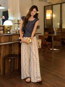 DAZY Women's Casual Lace-Up Design 2 Pieces Set, Versatile For Daily Wear, Summer - Blue - View 7