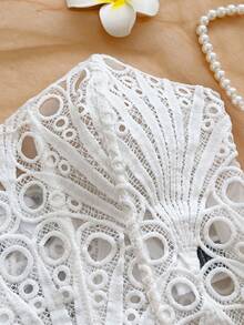 Soleia Spring/Summer New Casual Vacation Western Beach Wedding Guest Attire Graduation Brunch, St. Patrick's Day Spring Break Easter Music Festival Elegant Boho Tropical Backless Romantic Valentine's Day Wedding Season Date Lace Texture White Tube Top For Women - White - View 4