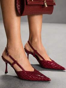 CUCCOO SZL Women's Pointed Toe Burgundy Patent Leather Stone Texture Lace-Up Backless Sexy Stiletto High Heel Sandals, Suitable For Dates And Parties - Burgundy - View 6