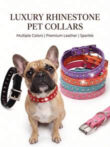 PETSIN Shiny Rhinestone Dog Collar Small And Medium-Sized Leather Pet Collar Adjustable Cat Collar - Light color - View 6