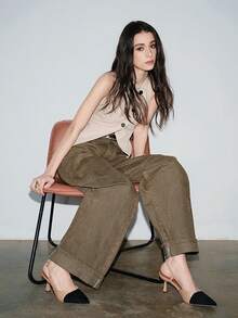 秋冬女士法式小众蝴蝶结平底凉鞋，夏季新款尖头搭扣撞色细高跟鞋，低跟猫跟鞋，优雅派对风 - 杏色 - 查看 5