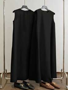 Al Najma Plus Size Women's Sleeveless Solid Color Arabic Style Dress - Black - View 7