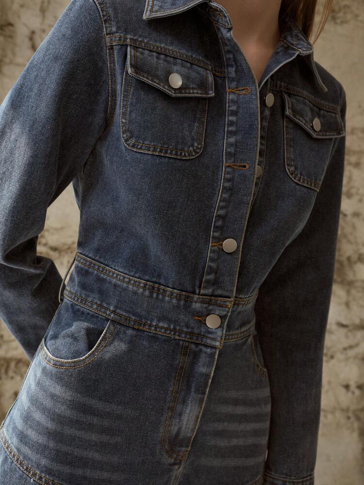 WASHED FLOWY HEM DENIM SHIRT DRESS, SPRING/SUMMER