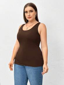 SHEIN Essnce Áo tank top cỡ lớn dành cho nữ, gồm 2 chiếc, áo tank top đen và áo tank top trắng, áo thun cơ bản mùa thu, áo mặc trong nhà và ngoài trời, áo kiểu yếm để đi chơi, áo trắng mùa thu dành cho nữ. - Nhiều màu - Xem 4