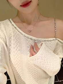 DAZY Women's Spicy Girl Asymmetrical Shoulder Top, Unique Design, Early Spring - White - View 6