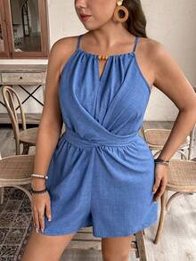 Weeklong 大码女士优雅系带腰身印花连体裤，A字褶皱下摆短裤，适合毕业典礼、节日、情人节、音乐节、母亲节、万圣节、感恩节、复活节、国庆节、舞会、约会、派对、婚礼、户外活动等场合。曲线连体裤，短款连体裤，休闲连体裤，蓝色连体裤，女士吊带连体裤，女士度假套装，女士连体裤，女士连身裤，夏季女士夏季服装，女士连体裤，牛仔连体裤，短款女士连身裤。 - 藍色 - 查看 8