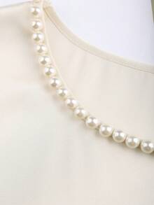 GlowEve Blusa de mujer con cuello redondo, cordón y mangas cortas con cuentas - Albaricoque - Ver 5