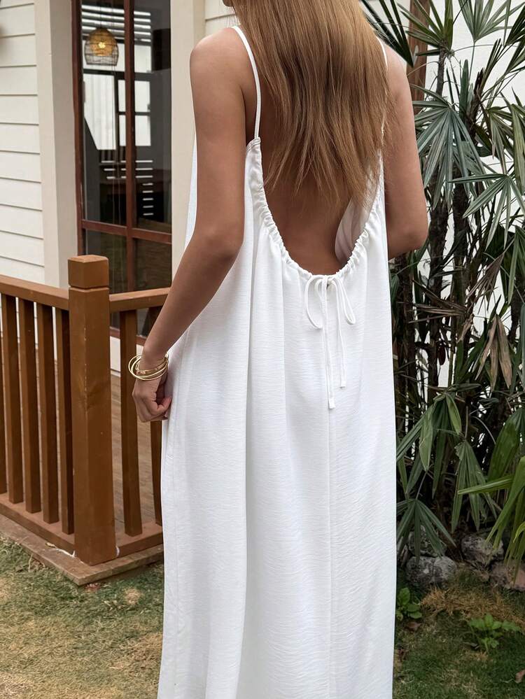 Women's Vacation Casual Solid Color Backless Spaghetti Strap Dress,Valentine Outfits For Women