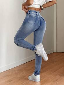 SHEIN Tall Spring To Summer Women's Jeans Casual Skinny High Stretch Jeans Blue Jeans Tall Women's Jeans Women Tights Women Jeans Pants Denim Pants Fall Clothes - Blue - View 2