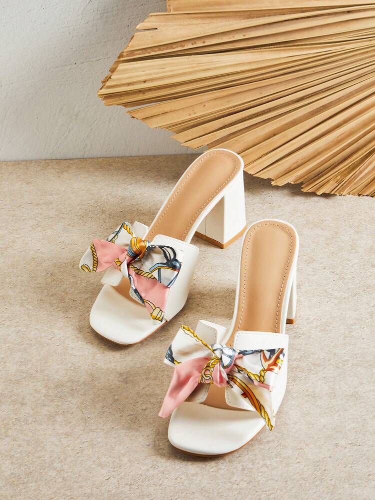 SHUZIA Women's Minimalist Fashion Comfy Ribbon Decor Round Toe Block Heel Sandals - White - View 7