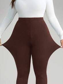 Comfylo Legging Wanita Ukuran Besar Kasual Polos Pinggang Tinggi - Coffee Brown - View 7