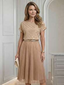 EMERY ROSE Women's Leopard Batwing Sleeve Shirt, Summer Teacher Shirts Leopard Shirt Women Blouses,Short Sleeve Tops - Khaki - View 4