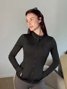 Abrilcols Women's Regular Fit Casual Sport Zip-Up Bomber Jacket, Spring,Fall Women Clothes Women Coats - Black - View 4