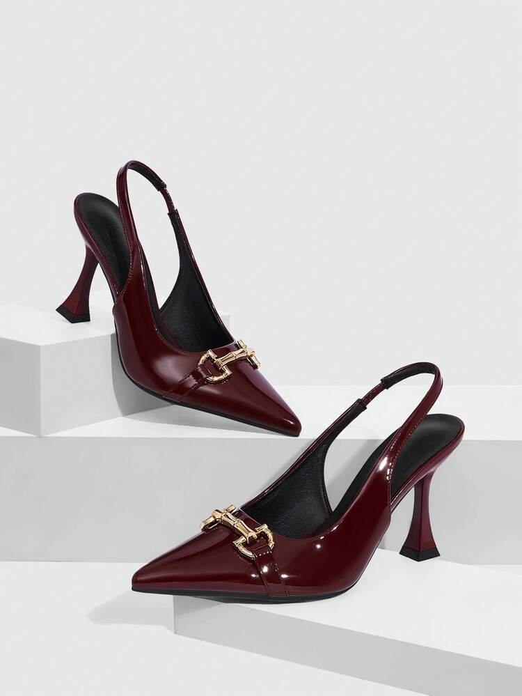 CUCCOO SZL Women's High Heels Pointed Toe 9CM Women's Burgundy High Heels Shoes Elegant Stiletto Shoes Mirror PU Material Easy To Wear After Lifting Metal Bamboo Buckle Black High Heels Brown High Heels Professional Shoes Fashion Versatile Suitable For Daily/Party/Commuting/Valentine's Day Dating/Christmas/Formal Women's Shoes