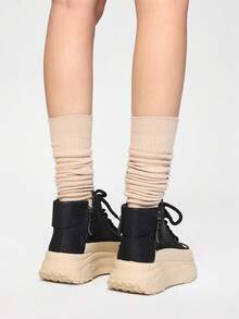 ROMWE Grunge Punk 2025 New High-Top Casual Shoes For Women, Round Toe Side Zip, Thick Sole Platform, Sporty Street Style, Spring/Autumn - Black - View 6