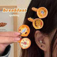 1pc Cartoon Bread Hair Bun Clips, 3D Food Play Duckbill Clips, Girlish Cute Bangs Side Flyaway Hair Pins - Multicolor - View 3