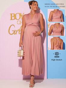 Loomaby Đầm dài quai vai thời trang dành cho bà bầu, thích hợp cho tiệc mừng em bé sắp chào đời. - Hồng - Xem 1