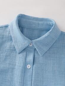 Franclia Elegantes, locker geschnittenes Rüschenbesatz Midi-Kleid mit Kurzarm, lässig & modisch für Frühling/Sommer - Babyblau - Übersicht 3