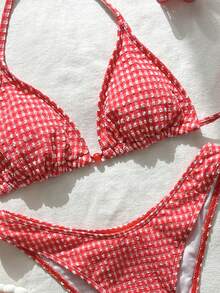 Swim Mod Women's Plaid Jacquard Halter Bikini Set, Spring/Summer - Multicolor - View 5