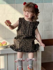 DAZY Toddler Girls' Leopard Print Casual Street Style Denim Dress - Brown - View 5