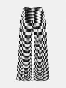 SHEIN Girlism 少女休闲家居服修身蕾丝边吊带背心和阔腿条纹针织裤套装 - 黑色 - 查看 7