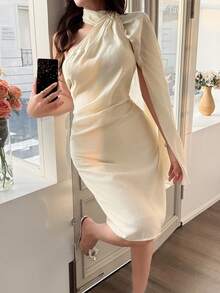 Feyla Vestido con cuello de bufanda elegante para mujer, para uso diario - Albaricoque - Ver 6