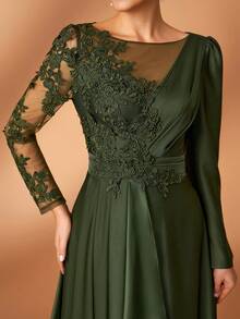 Aureia 优雅、迷人、奢华的刺绣蕾丝贴花薄纱袖长裙礼服，适合婚礼、单身派对、节日舞会、庆典、新娘、婆婆晚礼服等场合。 - 軍綠色 - 查看 5
