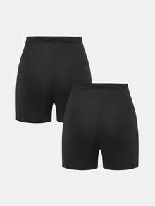 SHEIN Teen Girls' Black Knit Elastic Leggings, All-Match Riding Pants, Minimalist Versatile Everyday Activewear - Black - View 2