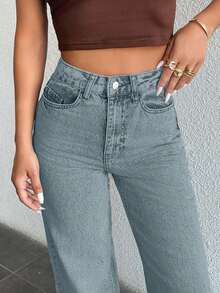 EURMUSE Loose Straight WIDE LEG HIGH WAIST LIGHT WASH Jeans - Baby Blue - View 5