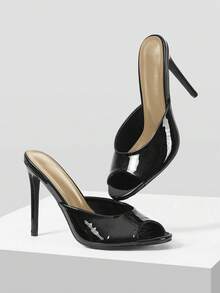 Mnmlis 女士高跟凉鞋，带跟拖鞋，露趾鞋 - 黑色 - 查看 6