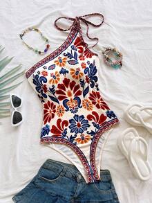 Soleia Bodysuit Rajut Motif Cetak Ukuran Plus Terbaru untuk Liburan Wanita, Pakaian Musim Panas, Pakaian Musim Semi, Festival, Pakaian Pantai Wanita, Liburan. - MultiWarna - View 2