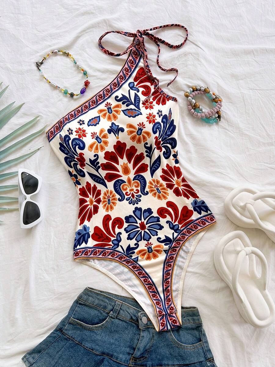 Soleia Bodysuit Rajut Motif Cetak Ukuran Plus Terbaru untuk Liburan Wanita, Pakaian Musim Panas, Pakaian Musim Semi, Festival, Pakaian Pantai Wanita, Liburan.