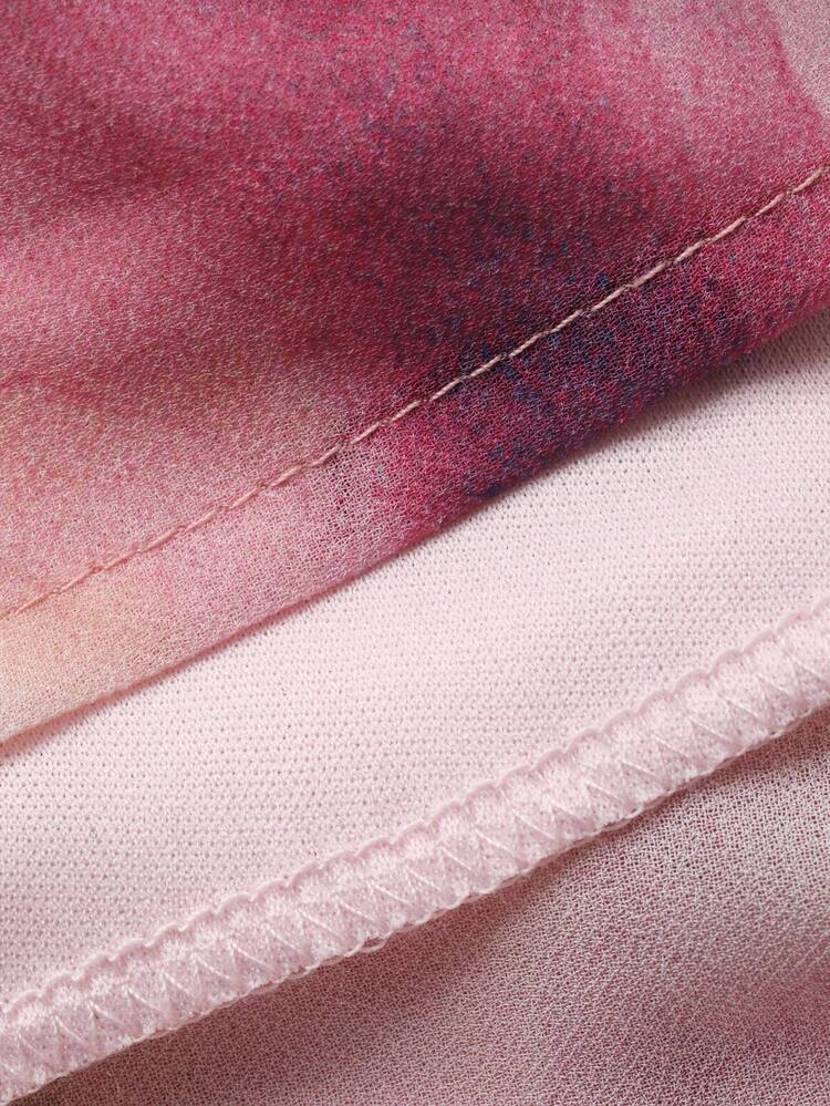 Dazy Plus V-Neck Floral Print Lantern Sleeve Chiffon Waist Cinched Elegant Long Party Dress, Plus Size, Pink, Spring/Summer Sundress Boho