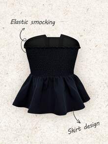 Franclia Women's Contrast Trim Elegant Peplum Bandeau Top - Black - View 2