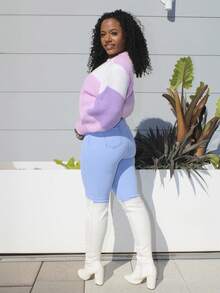 Steph T 宽松休闲短款开衫，前开襟，长袖上衣 - 彩色 - 查看 4